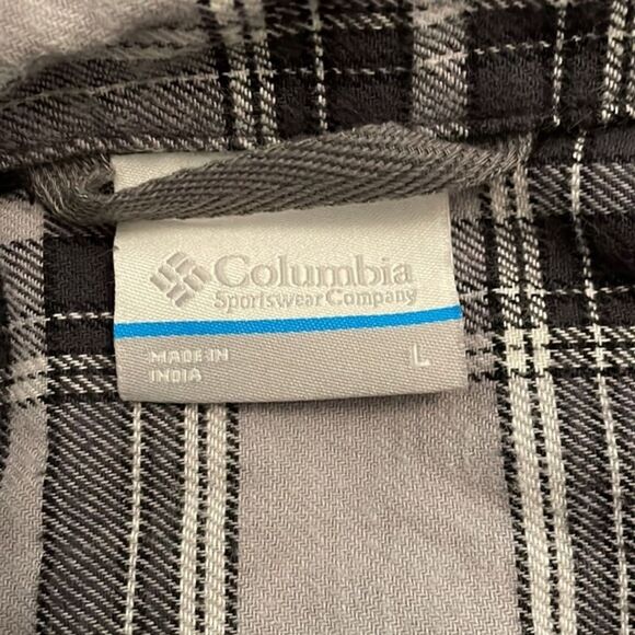 Columbia Grey Plaid Cotton Flannel Shirt Mens Size Large Casual Outdoors - Picture 2 of 9